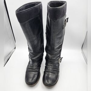 BareTraps Black Leather Boots with Buckle Lined Sz 7